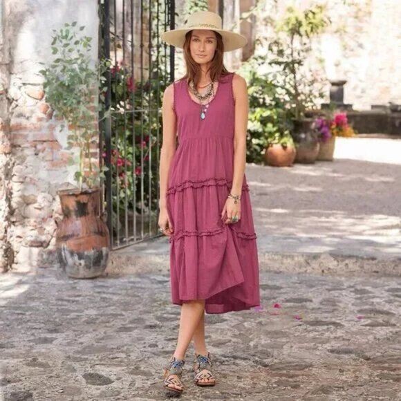 Sundance Easy Beauty Tiered Ruffle Dress in Berry - Picture 1 of 6